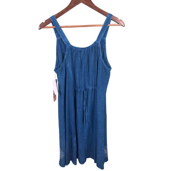 Raya Sun Womens Large Blue Embroidered Drawstring Tie Back Sleeveless Tank Dress - Picture 2 of 11